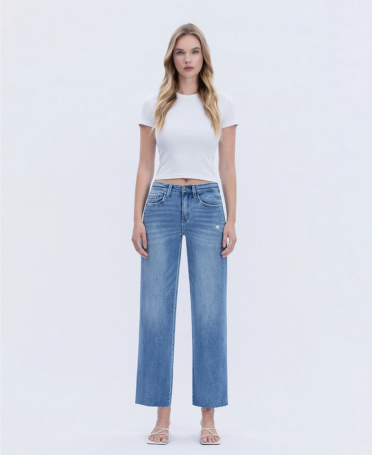 Flying Monkey High Rise Raw Hem Slim Wide Jeans