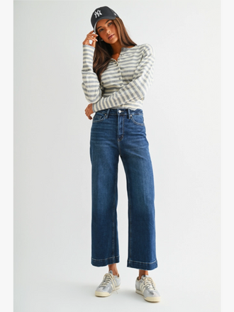 Mica Denim High-Rise Wide Crop Trouser Hem Jeans in Firefly