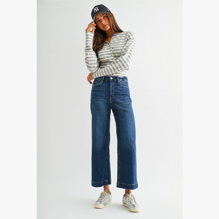 Mica Denim High-Rise Wide Crop Trouser Hem Jeans in Firefly
