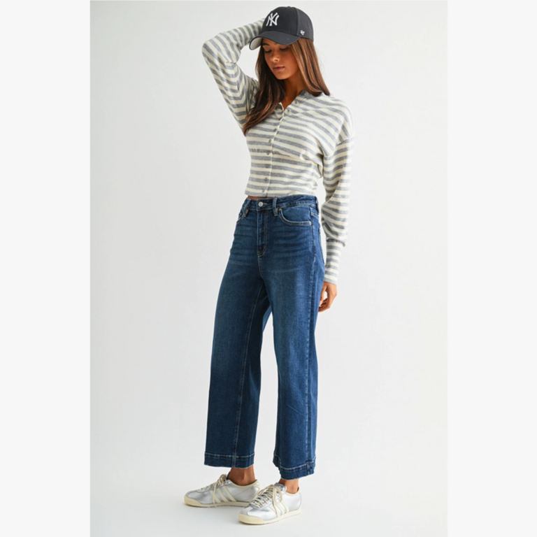 Mica Denim High-Rise Wide Crop Trouser Hem Jeans in Firefly