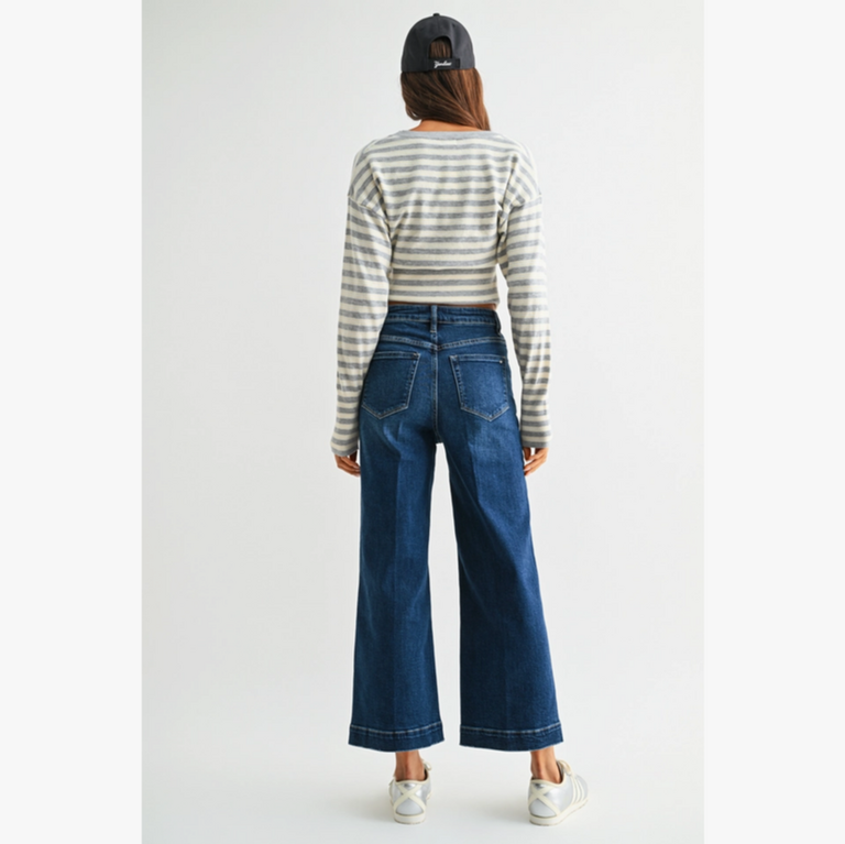Mica Denim High-Rise Wide Crop Trouser Hem Jeans in Firefly