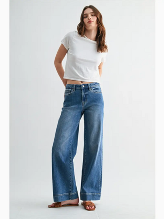 Mica Denim Mid-Rise Wide Leg Trouser Hem