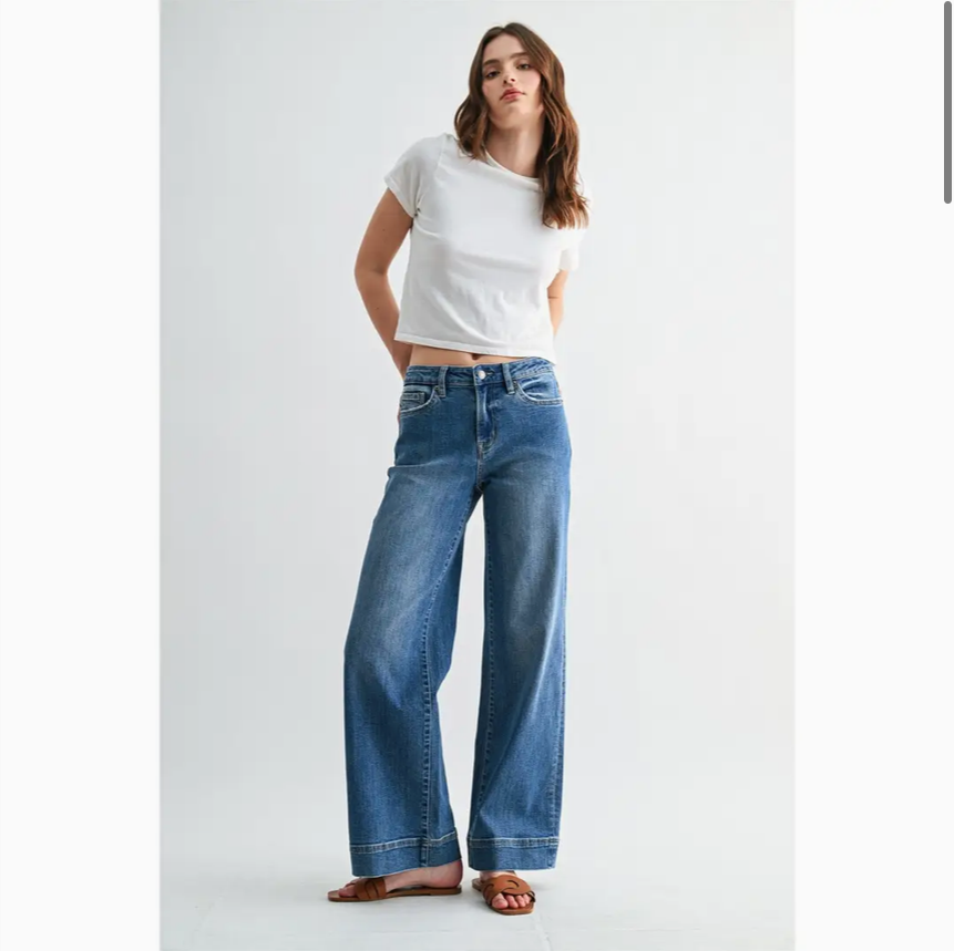 Mica Denim Mid-Rise Wide Leg Trouser Hem Jeans - J Marcel
