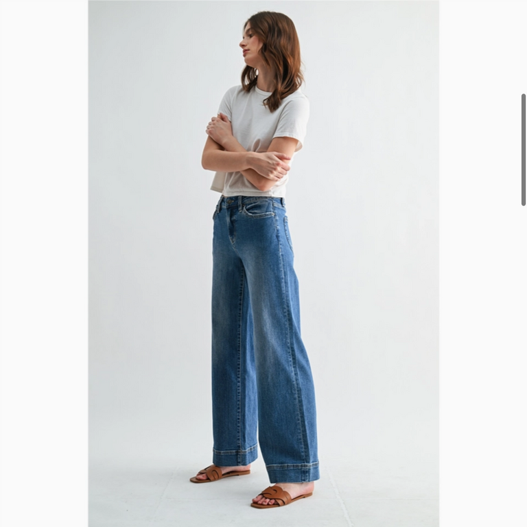 Mica Denim Mid-Rise Wide Leg Trouser Hem