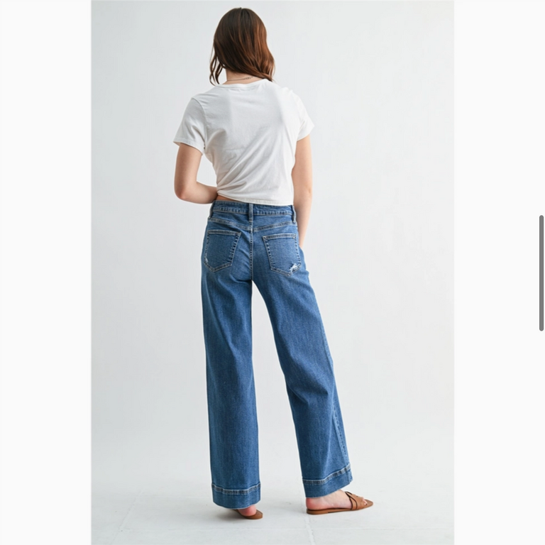 Mica Denim Mid-Rise Wide Leg Trouser Hem