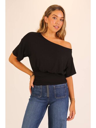 Timing One-Shoulder Ruched Waist Knit Top