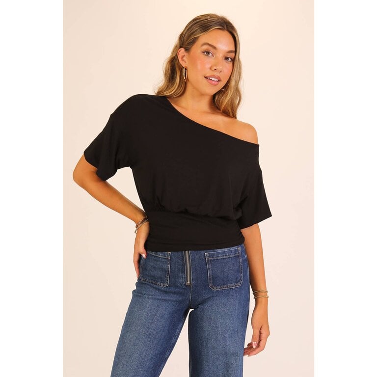 Timing One-Shoulder Ruched Waist Knit Top