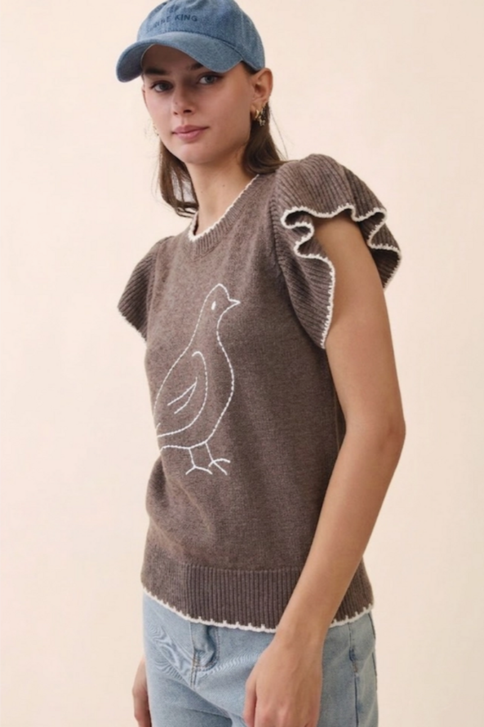 Oddi Bird Graphic Sweater Knit Top