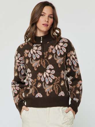 Current Air Pattern Jacquard Half Zip-Up Sweater