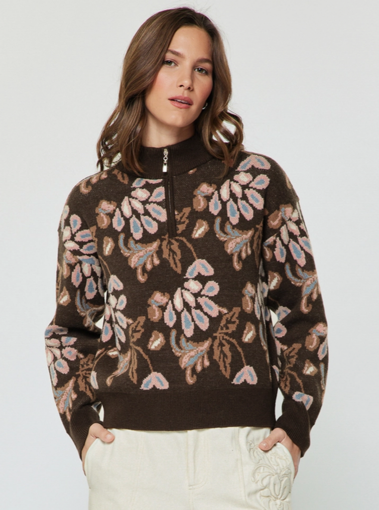 Current Air Pattern Jacquard Half Zip-Up Sweater