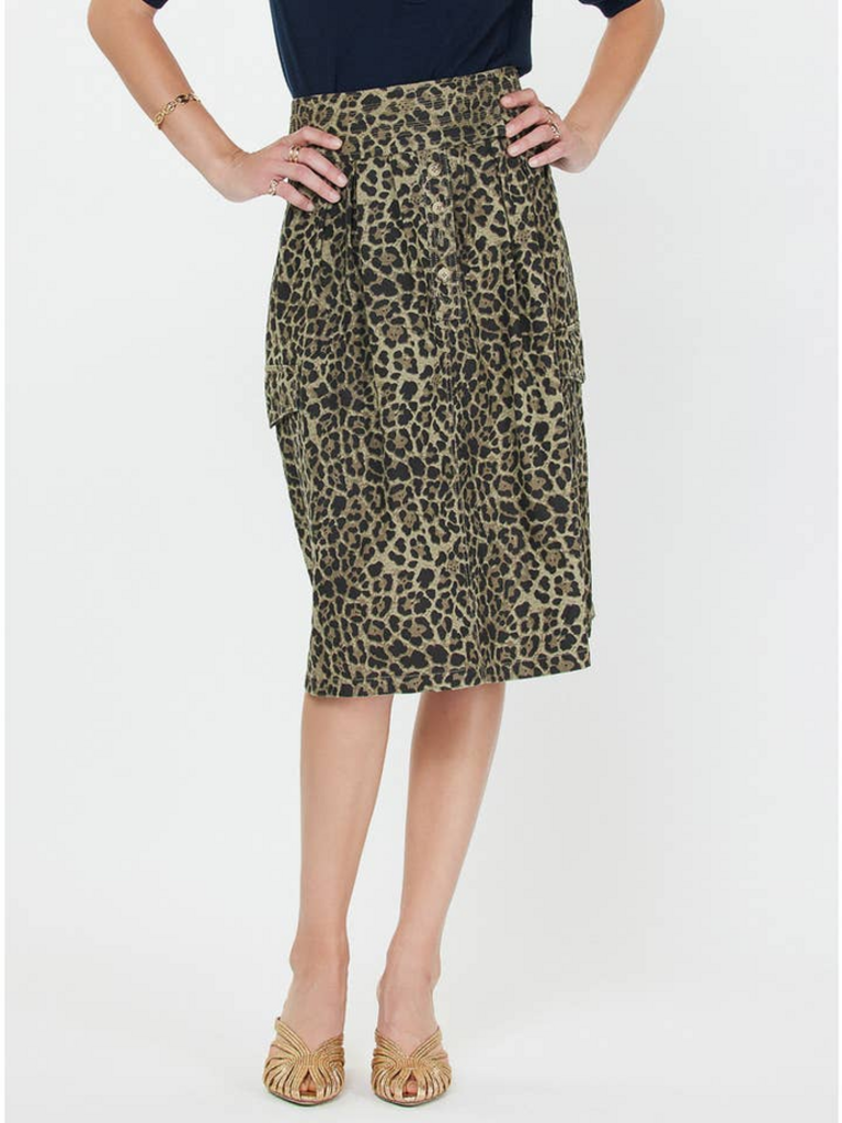 Current Air Leopard A-Line Midi Skirt