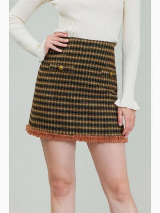 Current Air Current Air Houndstooth Mini Skirt W/Fur