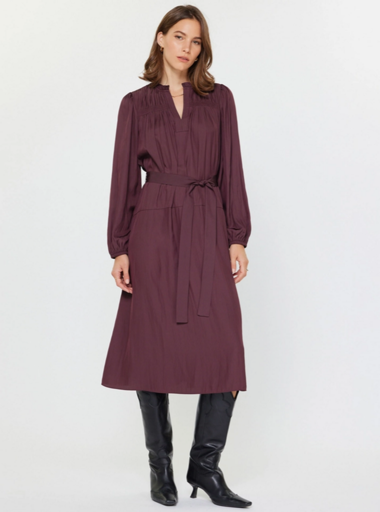 Current Air Current Air Belted Long-Sleeve Midi Dress
