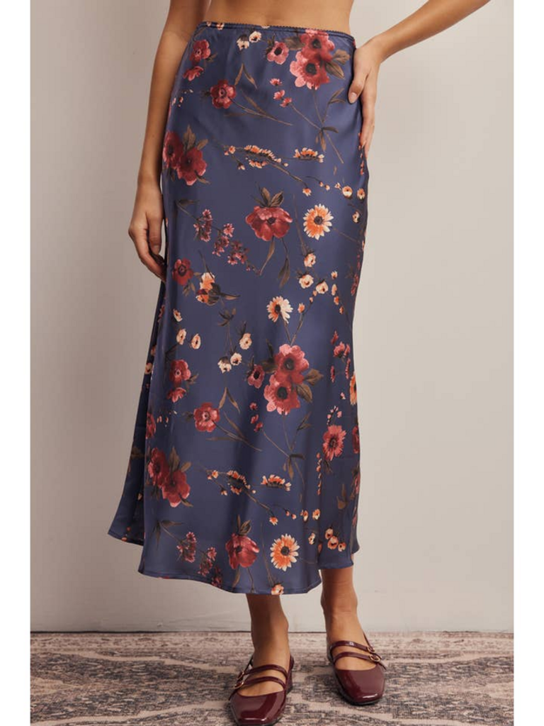 Forte Floral Satin Midi Skirt
