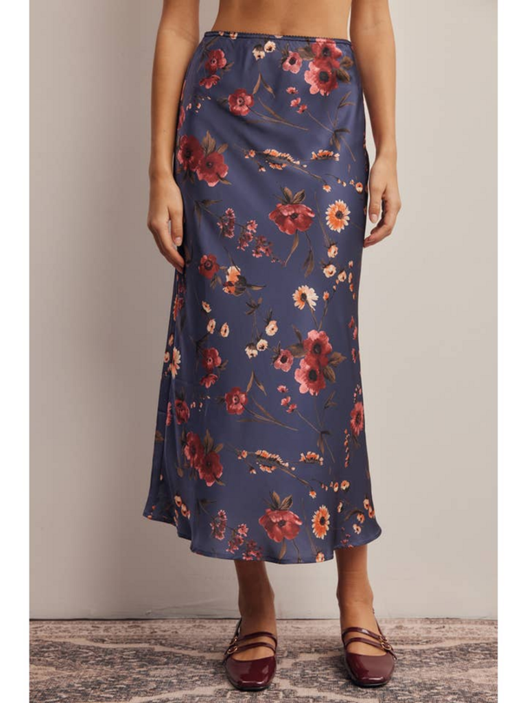 Forte Floral Satin Midi Skirt