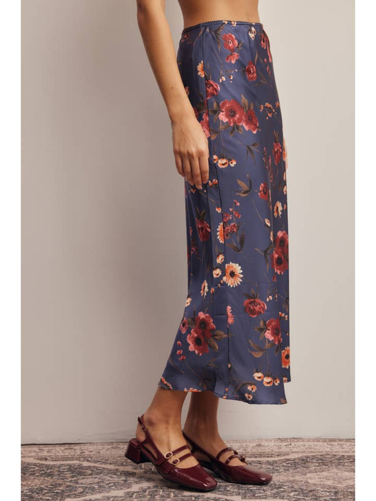 Forte Floral Satin Midi Skirt