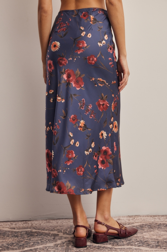 Forte Floral Satin Midi Skirt
