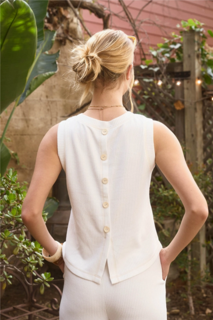 Blu Pepper Back Button Detail Ribbed Knit Top