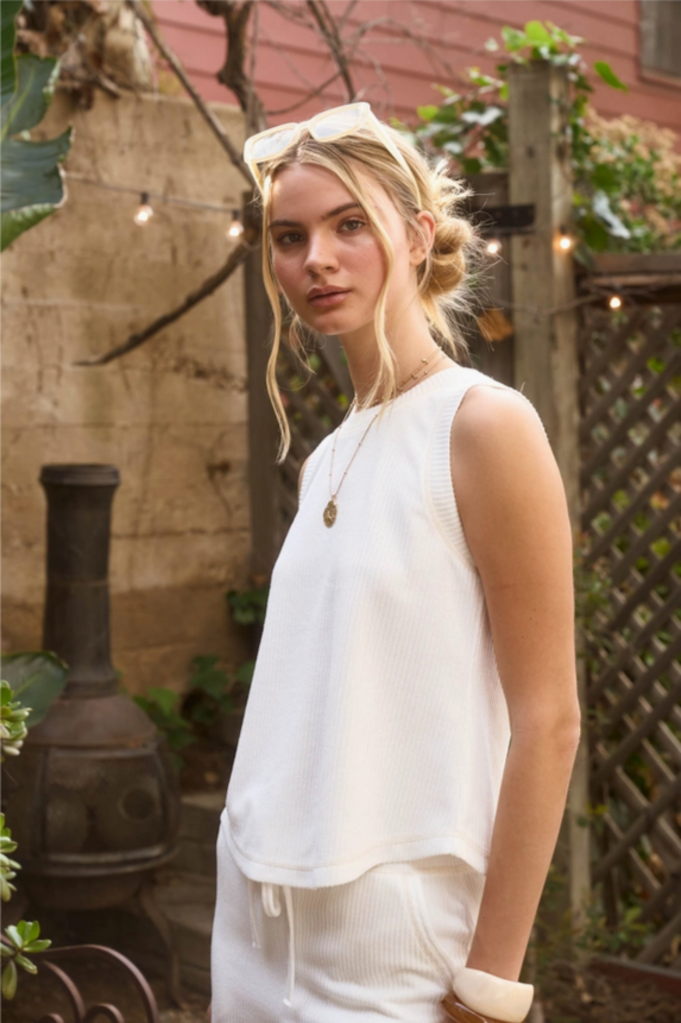 Blu Pepper Back Button Detail Ribbed Knit Top
