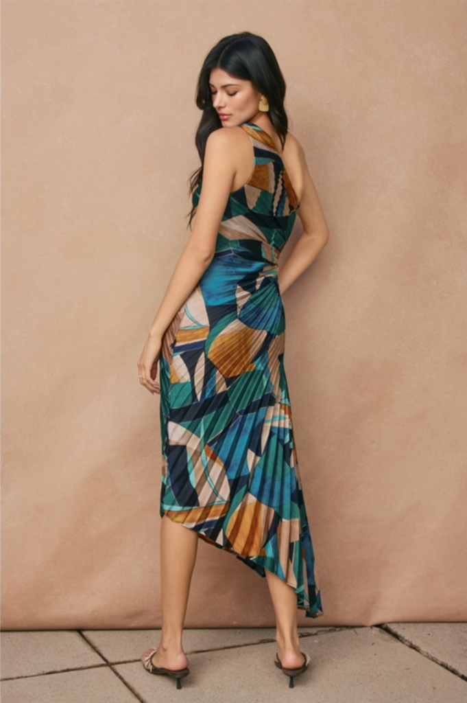 Dress Forum Floral One-Shoulder Pleated Asymmetrical Maxi Dress