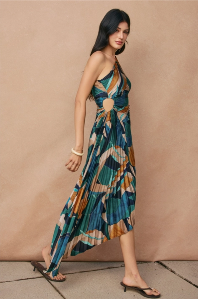 Dress Forum Floral One-Shoulder Pleated Asymmetrical Maxi Dress