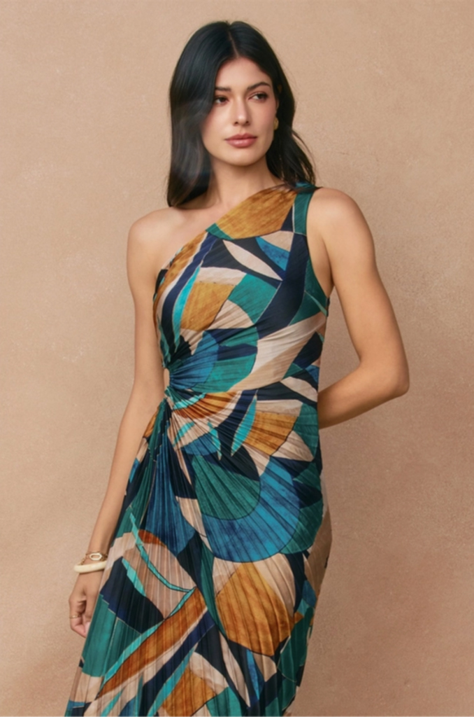 Dress Forum Floral One-Shoulder Pleated Asymmetrical Maxi Dress