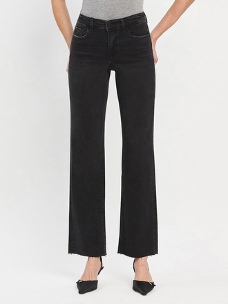 Flying Monkey High Rise Black Slim Wide Jeans in Smooth Black