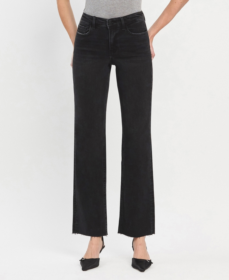 Flying Monkey High Rise Black Slim Wide Jeans in Smooth Black