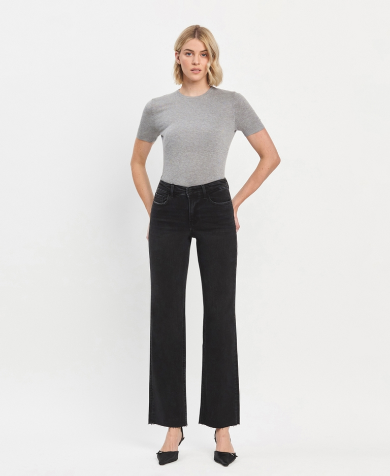Flying Monkey High Rise Black Slim Wide Jeans in Smooth Black