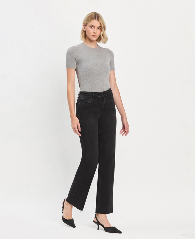 Flying Monkey High Rise Black Slim Wide Jeans in Smooth Black