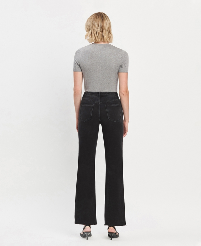 Flying Monkey High Rise Black Slim Wide Jeans in Smooth Black