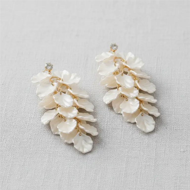 Blue Suede Jewels Acrylic Petal Tassel Earrings