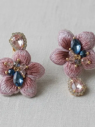 Blue Suede Jewels Asymmetric Rhinestone Flower Earrings