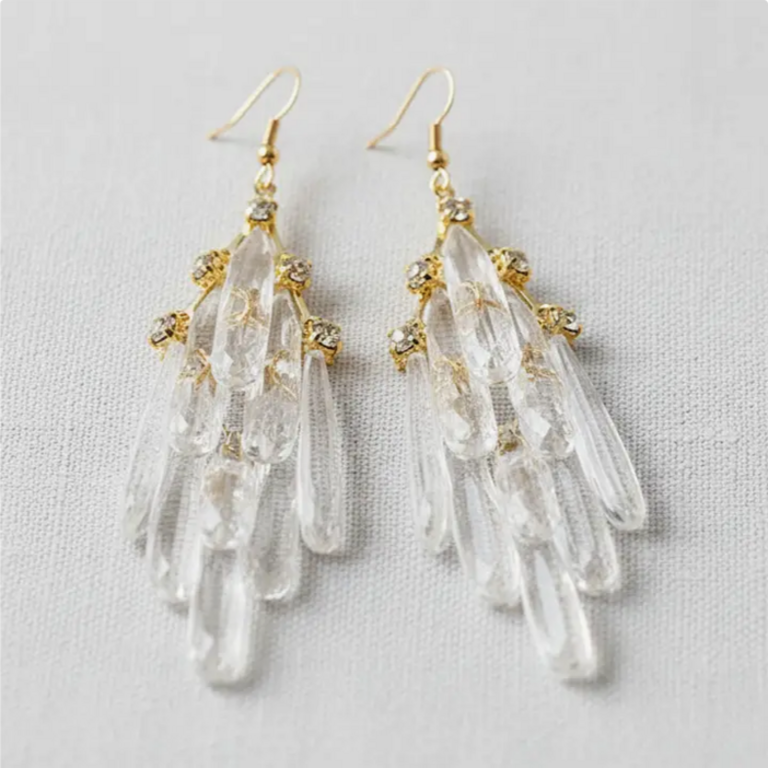 Blue Suede Jewels Crystal Long Tassel Earrings