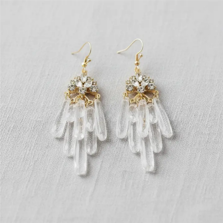 Blue Suede Jewels Crystal Long Tassel Earrings