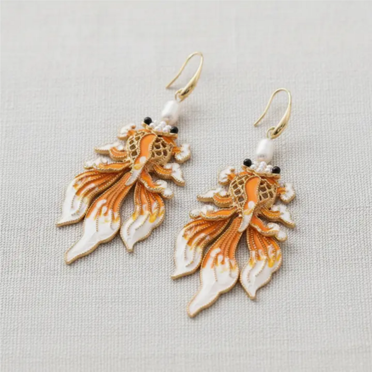 Blue Suede Jewels Koi Fish Statement Earrings