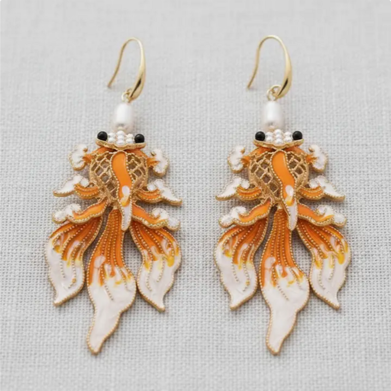 Blue Suede Jewels Koi Fish Statement Earrings