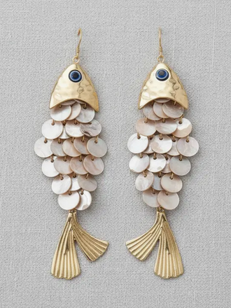 Blue Suede Jewels Shell Tassel Fish Earrings
