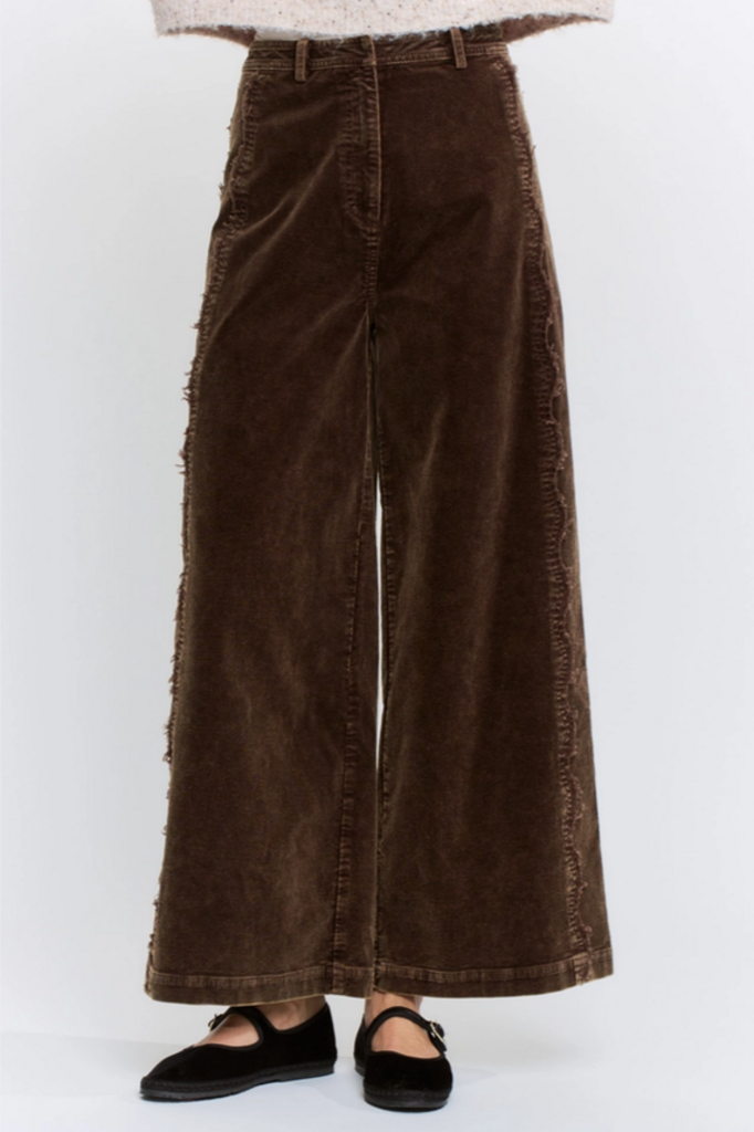 Camellia Wide-Leg Corduroy High-Rise Scalloped Trousers