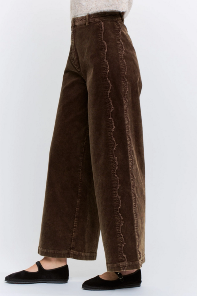 Camellia Wide-Leg Corduroy High-Rise Scalloped Trousers