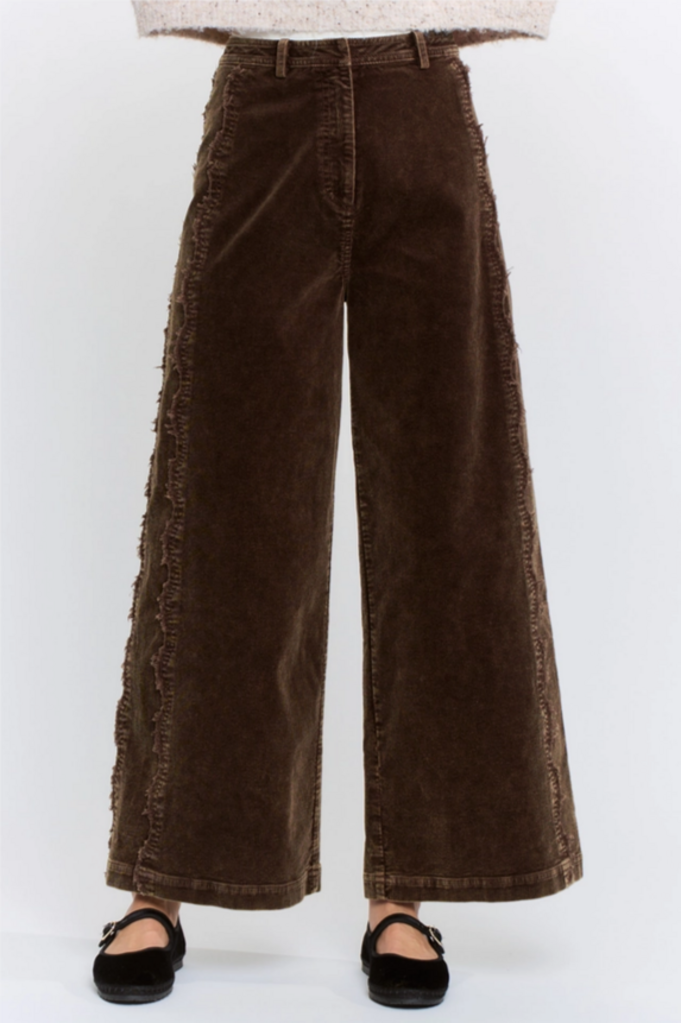 Camellia Wide-Leg Corduroy High-Rise Scalloped Trousers