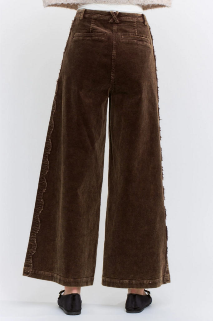 Camellia Wide-Leg Corduroy High-Rise Scalloped Trousers