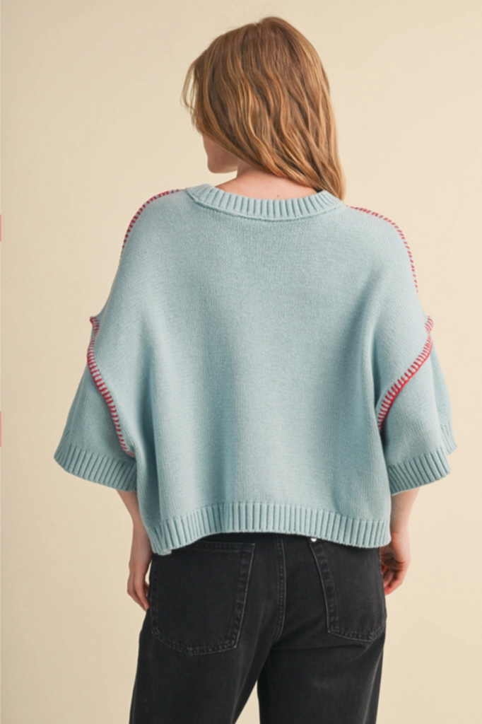 & Merci Short Sleeve Sweater with Stitch Trim