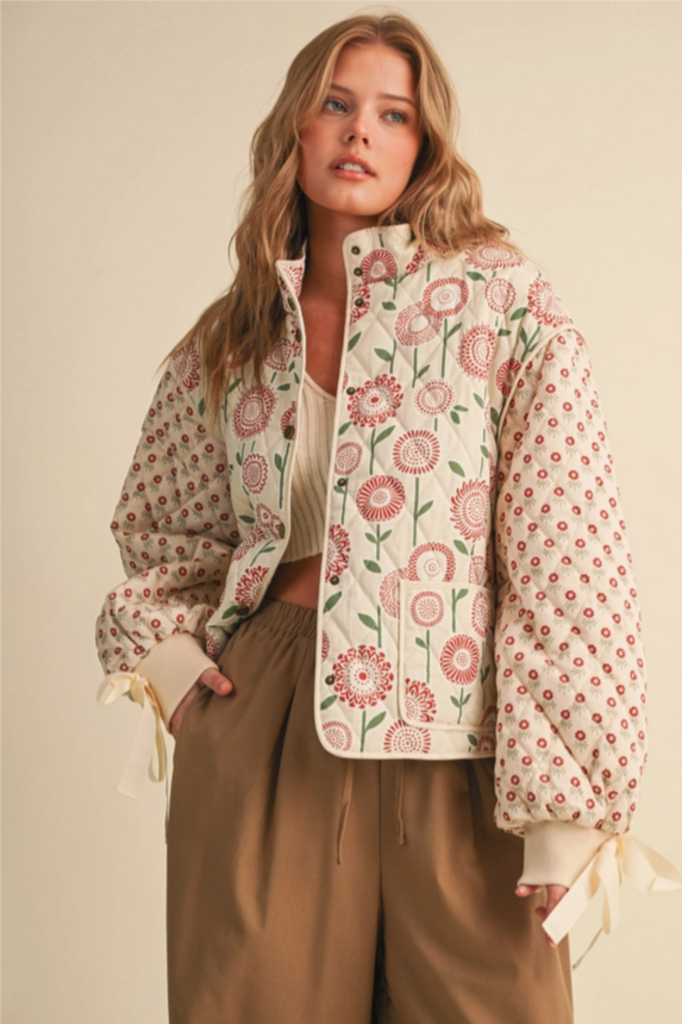 & Merci Quilted Mixed Floral Print Jacket