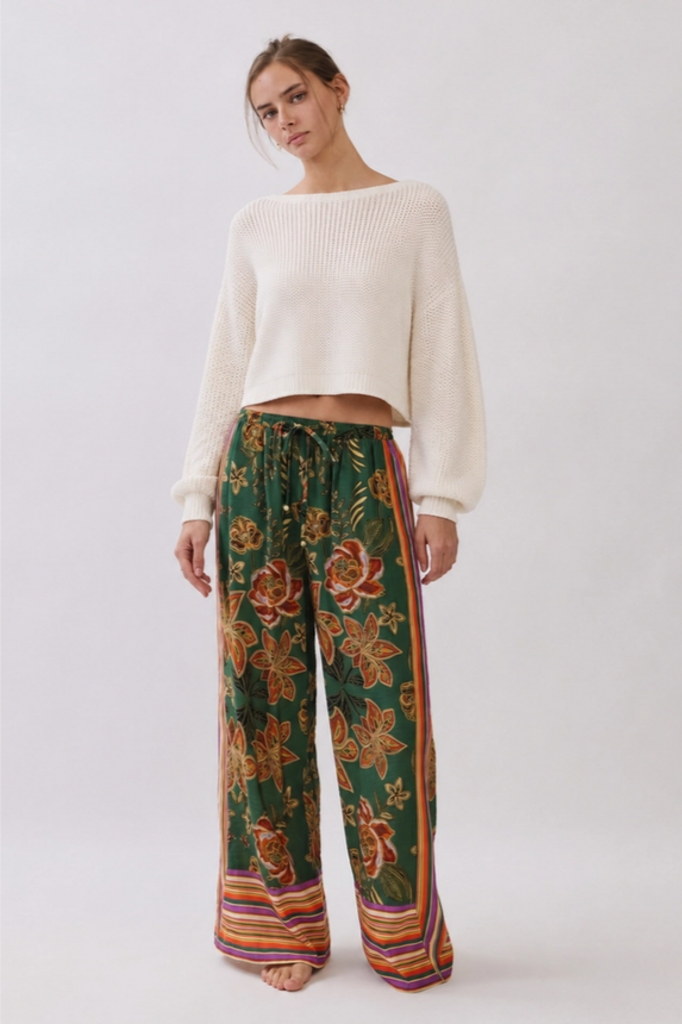 Oddi Border Print Wide Leg Pants