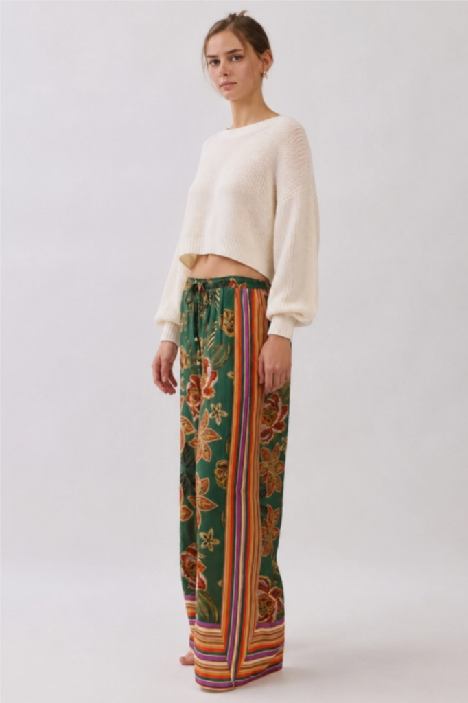 Oddi Border Print Wide Leg Pants