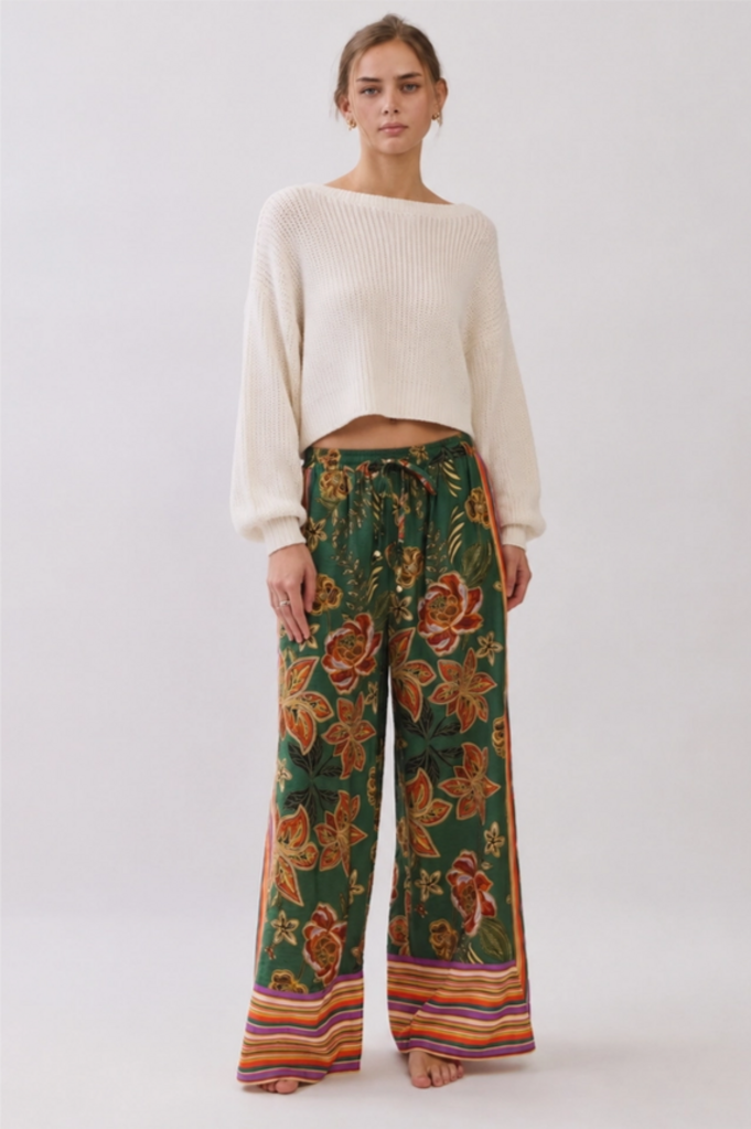 Oddi Border Print Wide Leg Pants