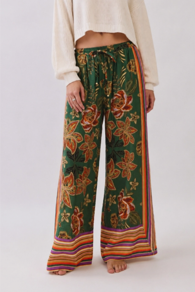 Oddi Border Print Wide Leg Pants