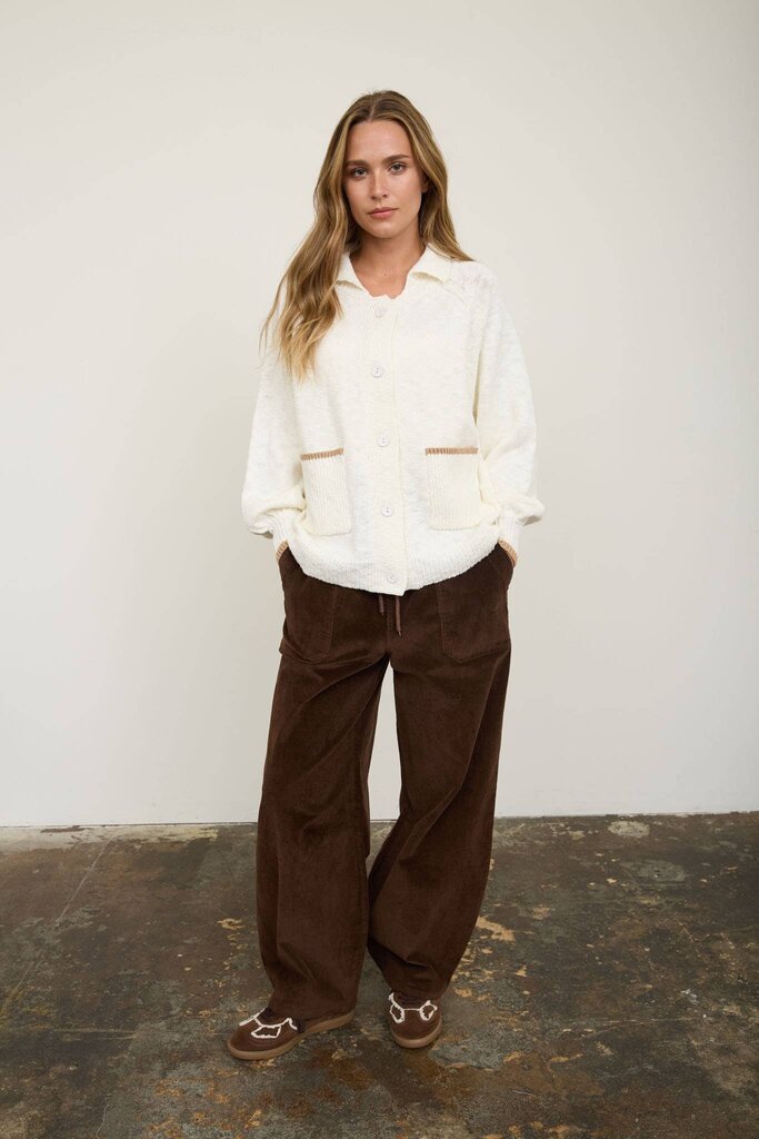 JOA Collared Button-Down Dog Jacquard Cardigan