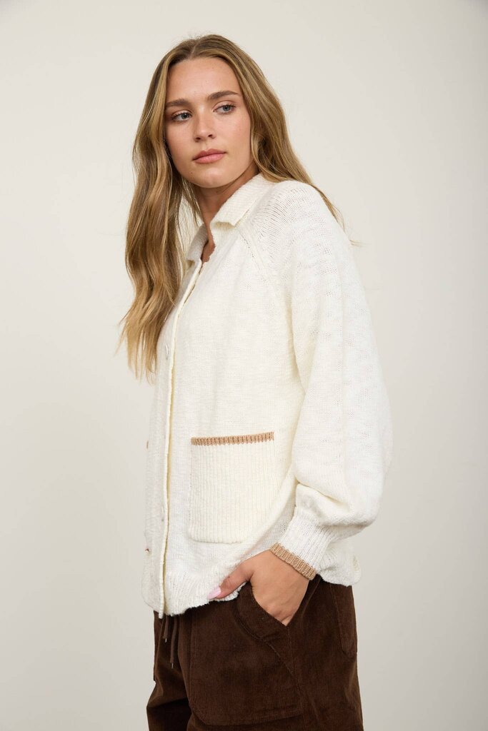 JOA Collared Button-Down Dog Jacquard Cardigan